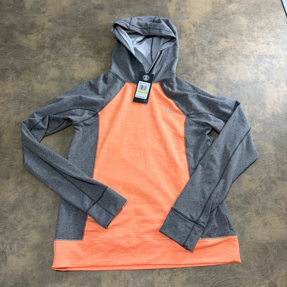 Under Armour Hoodie Womens Medium Orange Grey Colorblock‎ Raglan 1322846